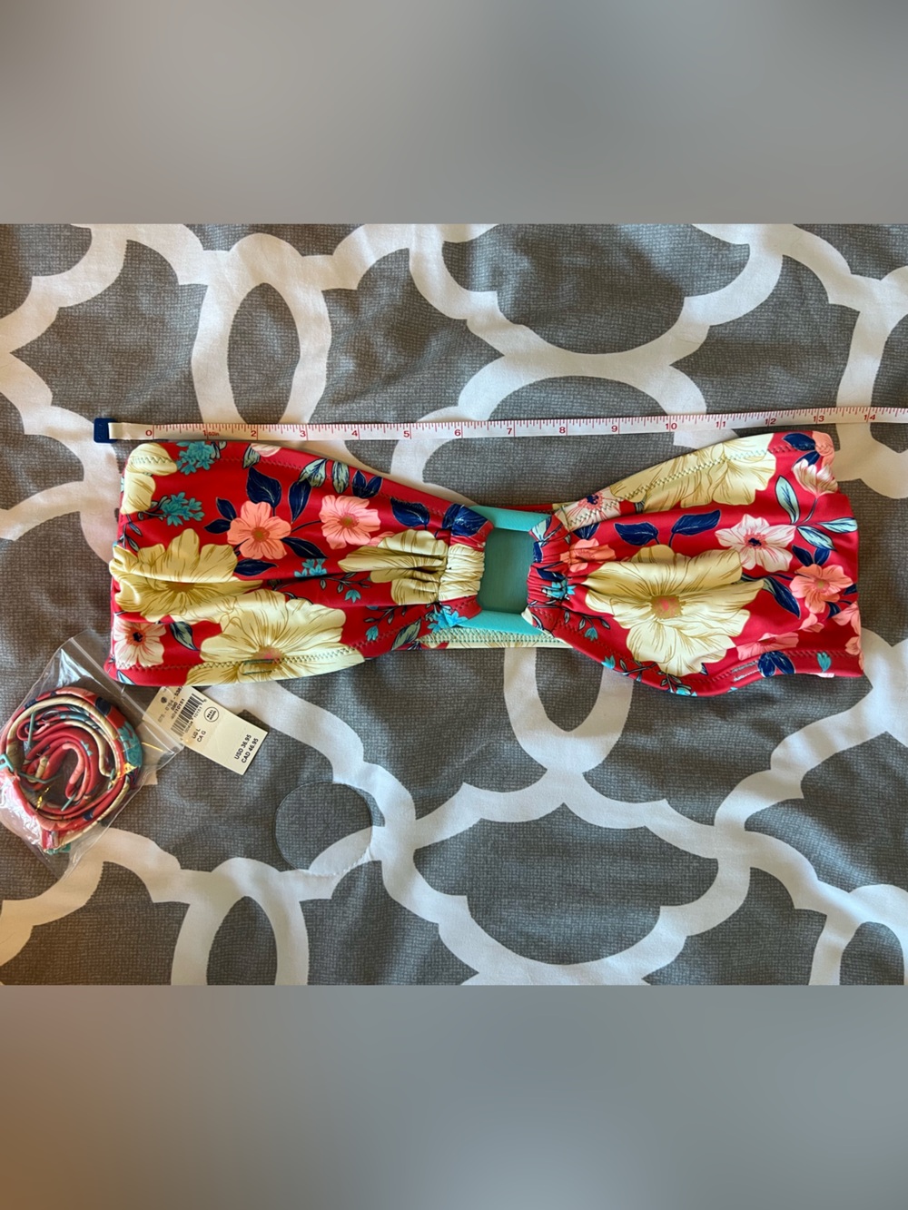 aerie Red Floral Bandeau Headband with Turquoise Center
